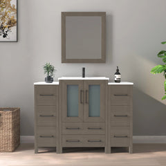 Vanity Art 48-Single Basin Bathroom Vanity with Top in White Ceramic and Mirror - VA3024-48
