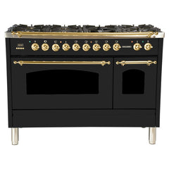 Hallman 48 in. Double Oven Duel Fuel Italian Range, LP Gas, Brass Trim HDFR48BSLP
