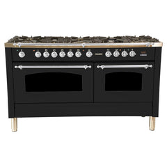 Hallman 60 in. Double Oven Duel Fuel Italian Range, Chrome Trim HDFR60CM