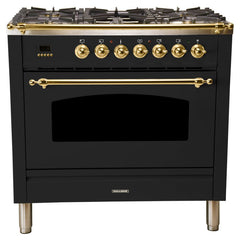 Hallman 36 in. Single Oven All Gas Italian Range, Brass Trim HGR36BS