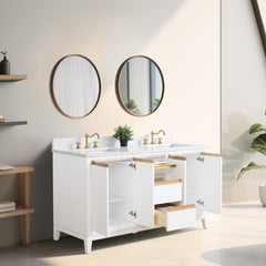 Vanity Art 60-Inch Bathroom Vanity: Double Sink, Ceramic Top, Soft-Closing Doors & Drawers, Solid Wood Frame - CVH60D