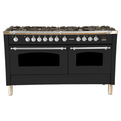 Hallman 60 in. Double Oven Duel Fuel Italian Range, Chrome Trim HDFR60CM