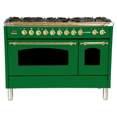 Hallman 48 in. Double Oven Duel Fuel Italian Range, LP Gas, Brass Trim HDFR48BSLP