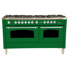 Hallman 60 in. Double Oven Duel Fuel Italian Range, Chrome Trim HDFR60CM