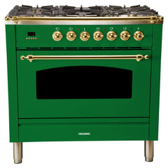 Hallman 36 in. Single Oven All Gas Italian Range, Brass Trim HGR36BS