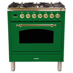 Hallman 30 in. Single Oven Duel Fuel Italian Range, Brass Trim HDFR30BS
