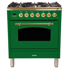 Hallman 30 in. Single Oven All Gas Italian Range, Brass Trim HGR30BS