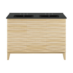 Swiss Madison Cascade 48 in. Natural Oak, Double Basin Bathroom Vanity With Black, 3-Hole Ceramic Sink Top - SM-BV557D-3MB