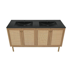 Swiss Madison Classe 60" Freestanding Bathroom Vanity in Golden Oak with Black Double Basin Sink Top - SM-BV666DMB