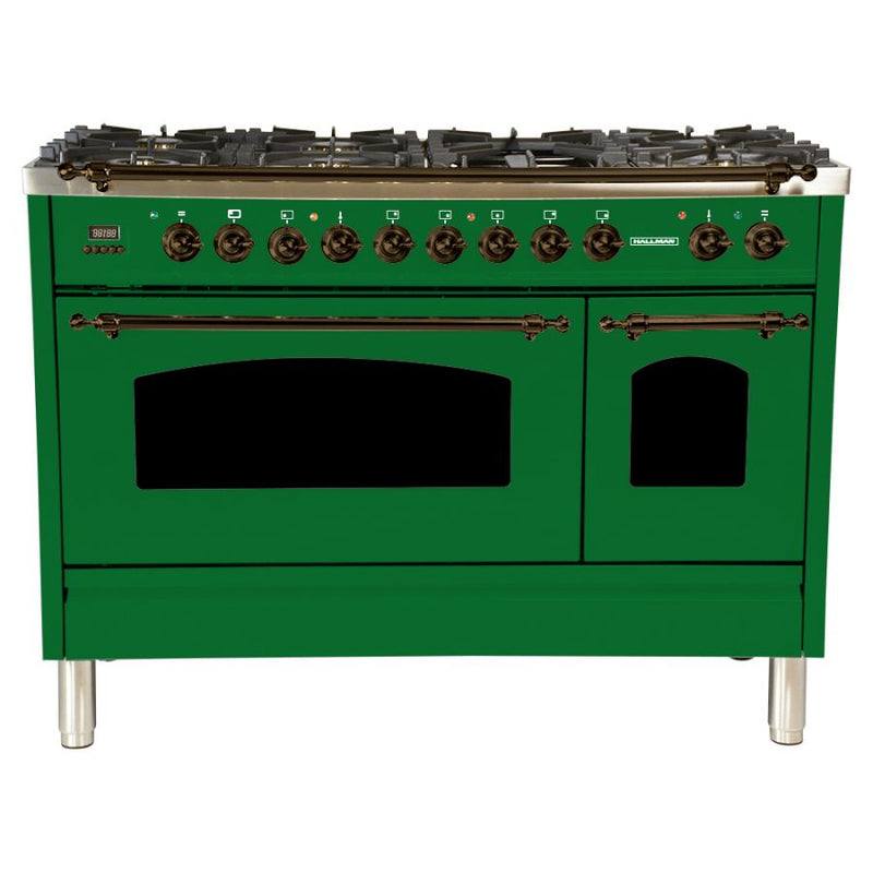 Hallman 48 in. Double Oven Duel Fuel Italian Range, Bronze Trim HDFR48BZ