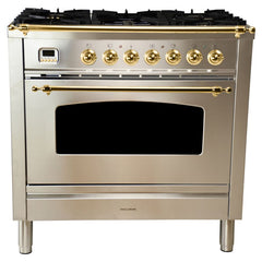Hallman 36 in. Single Oven All Gas Italian Range, Brass Trim HGR36BS