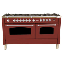 Hallman 60 in. Double Oven Duel Fuel Italian Range, Chrome Trim HDFR60CM