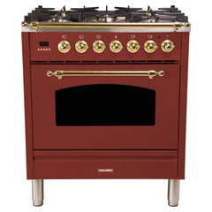 Hallman 30 in. Single Oven All Gas Italian Range, Brass Trim HGR30BS