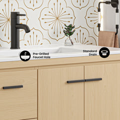 Swiss Madison Virage 36 in. Brown Oak Bathroom Vanity With Black Ceramic Sink Top - SM-BV750K - The Home Selection