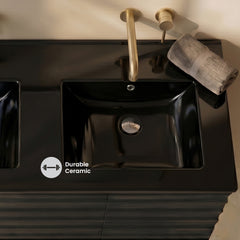 Swiss Madison 48" Zero Hole Double Basin Vanity Sink Top in Glossy Black - SM-VT0014GB