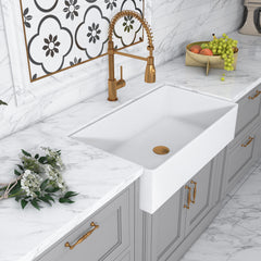 Altair Kosula Glossy White Ceramic Rectangular 36" L x 19.8" W Farmhouse Sink