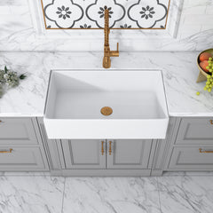 Altair Kosula Glossy White Ceramic Rectangular 36" L x 19.8" W Farmhouse Sink