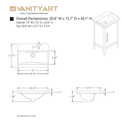 Vanity Art 20-Inch Bathroom Vanity: Single Sink, Ceramic Top, Soft-Closing Doors, Solid Wood Frame - CVI20