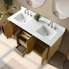 Vanity Art 60-Inch Bathroom Vanity: Double Sink, Ceramic Top, Soft-Closing Doors & Drawers, Solid Wood Frame - CVH60D