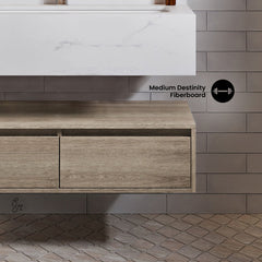 Swiss Madison ﻿Avancer 36" Wall-Mounted Bathroom Vanity in Calacatta and White Oak - SM-BV701 - The Home Selection