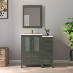 Vanity Art 36" Single Basin Bathroom Vanity with Top in White Ceramic and Mirror - VA3024-36