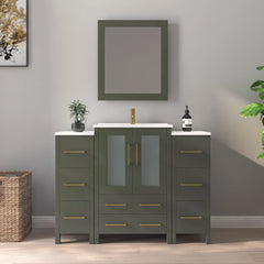 Vanity Art 48-Single Basin Bathroom Vanity with Top in White Ceramic and Mirror - VA3024-48
