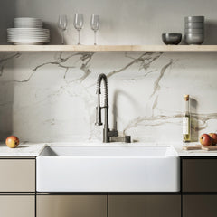 Swiss Madison Elegance 36" x 20" Single Basin Fireclay Farmhouse Kitchen Sink in Glossy White with Stainless Steel Grid - SM-FS3805GW