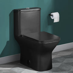 Swiss Madison Carre One Piece Square Toilet Dual Flush 1.1/1.6 gpf with 10" Rough-In, Matte Black - SM-1T276MB - The Home Selection