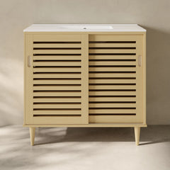 Swiss Madison  Delice 36" Freestanding Bathroom Vanity in Natural Oak with 3-Hole Widespread Sink Top - SM-BV1201NO-3W