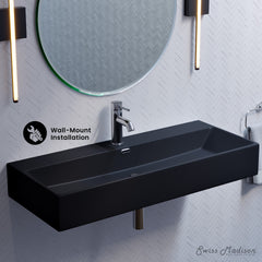 Swiss Madison Claire 40” Rectangle Wall-Mount Bathroom Sink in Matte Black - SM-WS335MB - The Home Selection