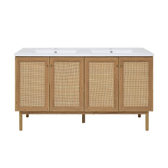 Swiss Madison Classe 60" Freestanding Bathroom Vanity in Golden Oak with Double Basin Sink Top - SM-BV666