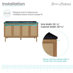 Swiss Madison Classe 60" Freestanding Bathroom Vanity in Golden Oak with Black 3-Hole Widespread Double Basin Sink Top - SM-BV666D-3MB