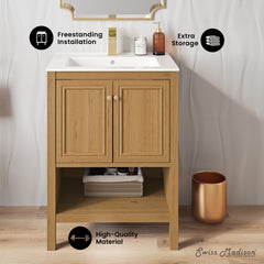 Swiss Madison Chateau 24" Freestanding Bathroom Vanity in Golden Oak with Sink Top - SM-BV240