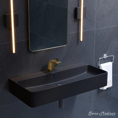Swiss Madison Carre 36” Rectangle Wall-Mount Bathroom Sink in Matte Black - SM-WS334MB - The Home Selection