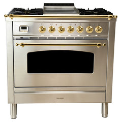 Hallman 36 in. Single Oven All Gas Italian Range, Brass Trim HGR36BS
