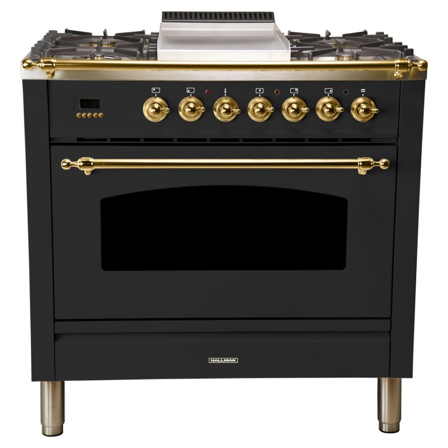 Hallman 36 in. Single Oven Duel Fuel Italian Range, Brass Trim