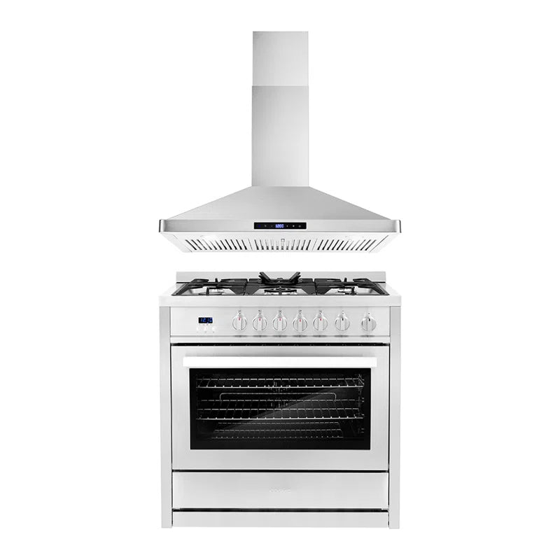 Cosmo 2-Piece Kitchen, 36″ Gas Range and 36″ Wall Mount Range Hood - COS-2PKG-054