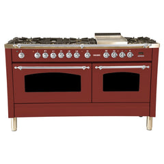 Hallman 60 in. Double Oven Duel Fuel Italian Range, Chrome Trim HDFR60CM