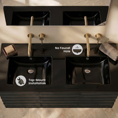 Swiss Madison 48" Zero Hole Double Basin Vanity Sink Top in Glossy Black - SM-VT0014GB