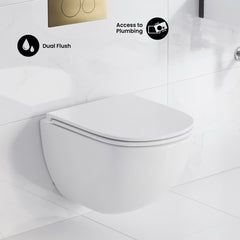 Swiss Madison St. Tropez Wall-Hung Toilet Bundle 0.8/1.6 GPF Dual Flush with Brass Flush Plate - SM-WT0801