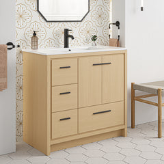 Swiss Madison Virage 36 in. Brown Oak Bathroom Vanity With Black Ceramic Sink Top - SM-BV750K - The Home Selection