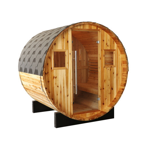 Sunray Saunas Oasis 2–4 Person Traditional Canopy Barrel Sauna with 6kW Harvia Heater & Red Cedar Construction - Oasis 300SC