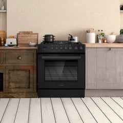 Cosmo Cosmo 30 in. Nebula Collection 5.0 cu. ft. Gas Range, 5 Burners, Rapid Convection Oven, Cast Iron Grates in Matte Black - COS-305AGC-BK
