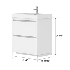 Vanity Art 30-Inch  Bathroom Vanity in White with Single Basin Vanity Top in White Resin - VA6030WF
