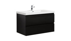 Laviva Aurora 36" Wall Hung Bathroom Vanity with White Acrylic Countertop - Matte Midnight Black