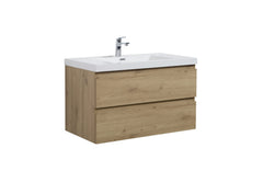 Laviva Aurora 36" Wall Hung Bathroom Vanity with White Acrylic Countertop - Sonoma Oak