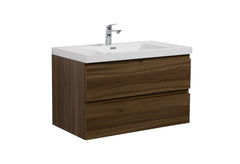 Laviva Aurora 36" Wall Hung Bathroom Vanity with White Acrylic Countertop - Smokey Walnut
