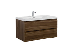 Laviva Aurora 42" Wall Hung Bathroom Vanity with White Acrylic Countertop - Smokey Walnut