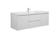Laviva Aurora 60" Wall Hung Single Sink Bathroom Vanity with White Acrylic Countertop - Glossy Polar White