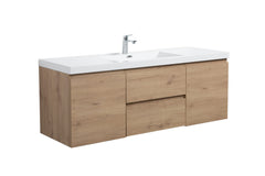 Laviva Aurora 60" Wall Hung Single Sink Bathroom Vanity with White Acrylic Countertop - Sonoma Oak